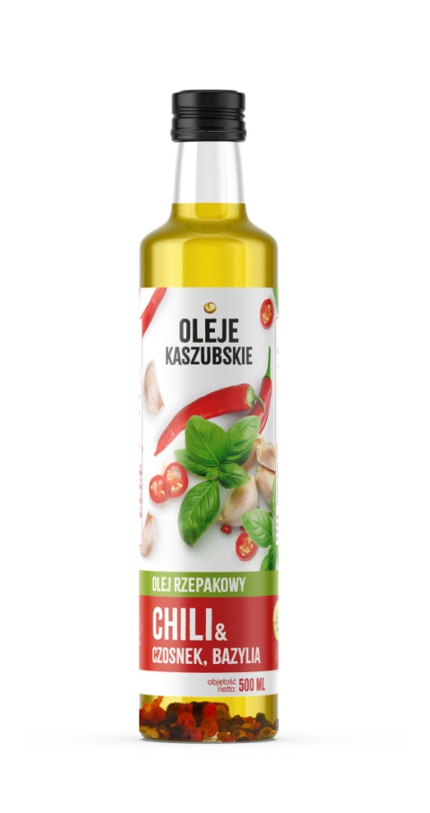Olej Kaszubski rzepakowy rafinowany chili czosnek bazylia 500ml